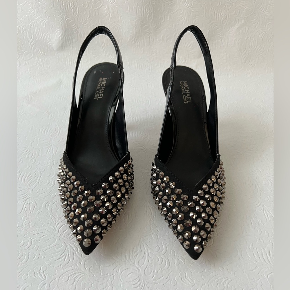 Michael Kors Chelsea Rhinestone Embellished Suede Slingback Pumps